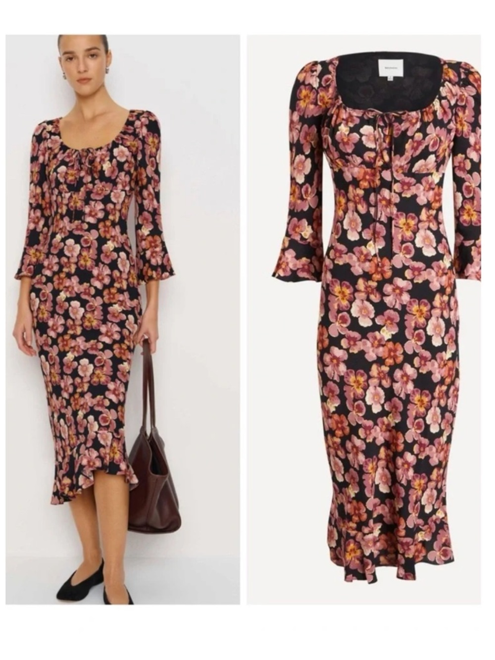 Reformation Kiley Floral Print Midi Dress in Pansy - Picture 2 of 7